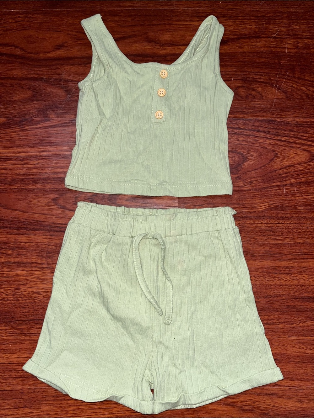 Ribbed Tank & Drawstring Shorts Set in Light Sage